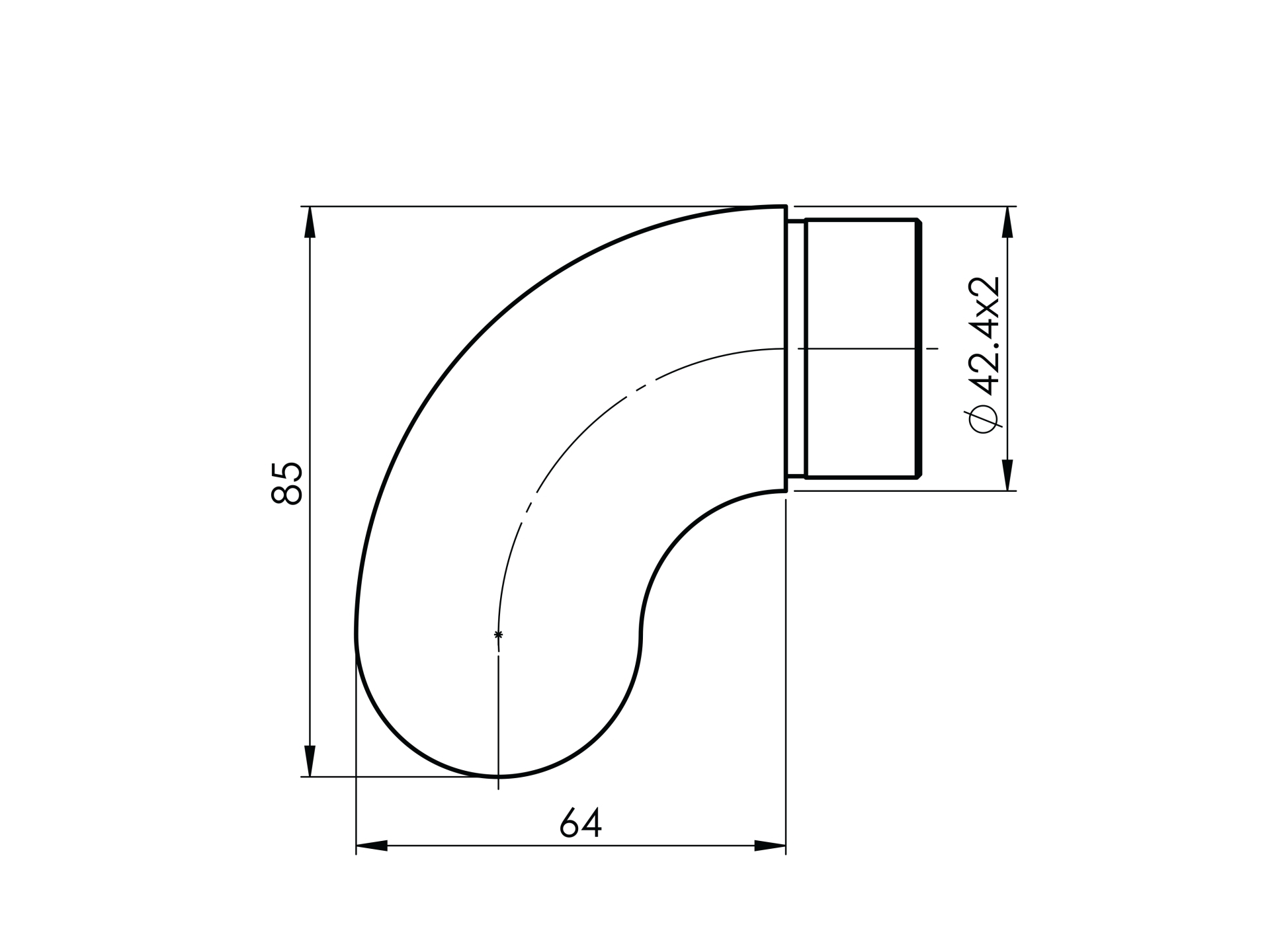Endstück 90° halbrund, für Rundrohr Ø 42,4x2,0 mm V2A