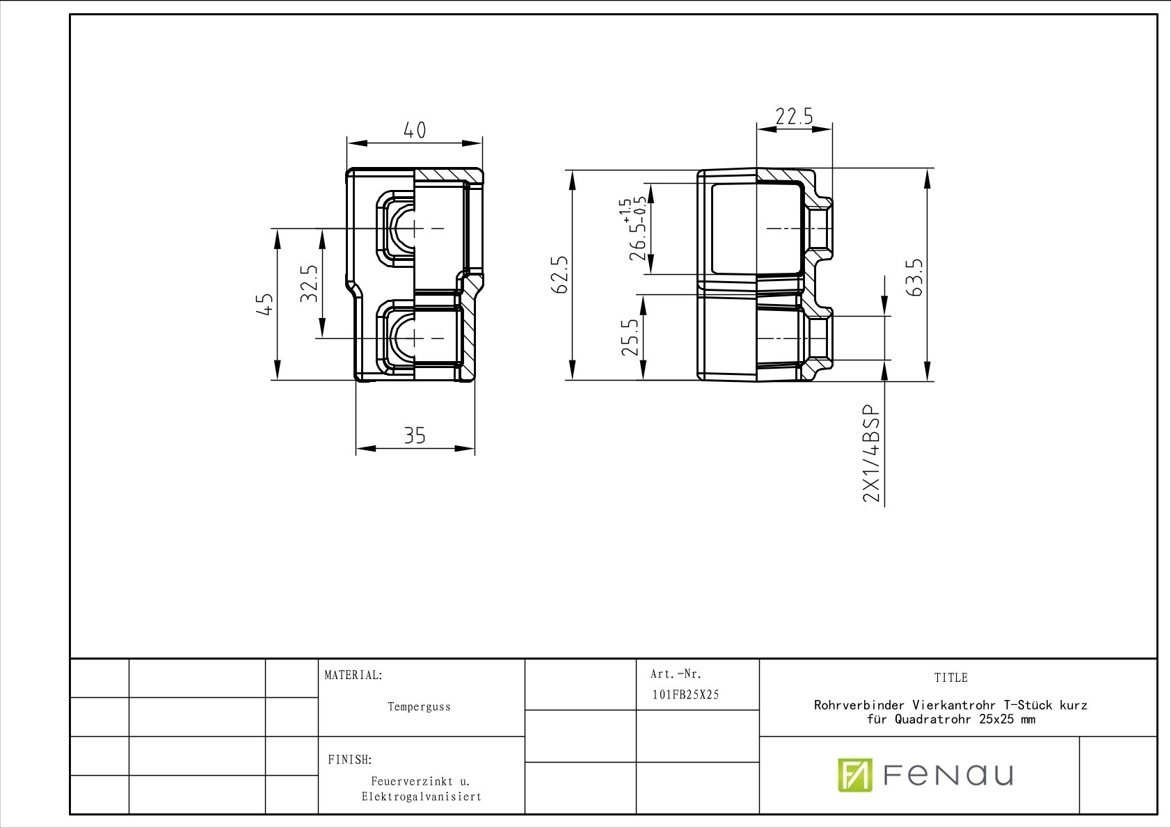 Rohrverbinder Vierkantrohr Verbinder Stahl Bogen 90° quadratisch 25x25 mm-125FB25X25