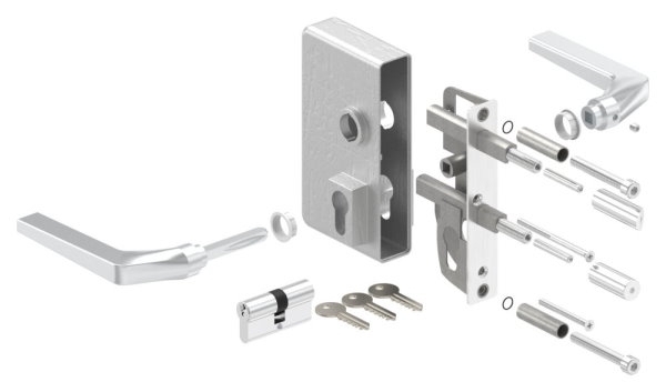 Gittertorschloss GTS 2 fuer Rohrstaerke 60-80mm- montagefertiges Set-88-1156704-ALU.BL