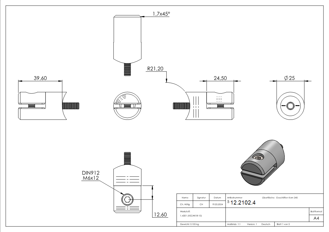 Blechhalter Ø 25 mm V2A fuer Anschluss Ø 42-4 mm-12-2102.4