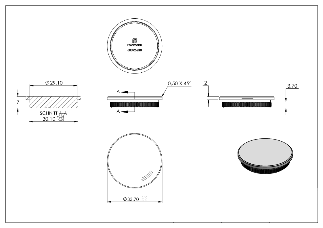 Stopfen, für Rohr 33,7 x 2,0mm, V2A
