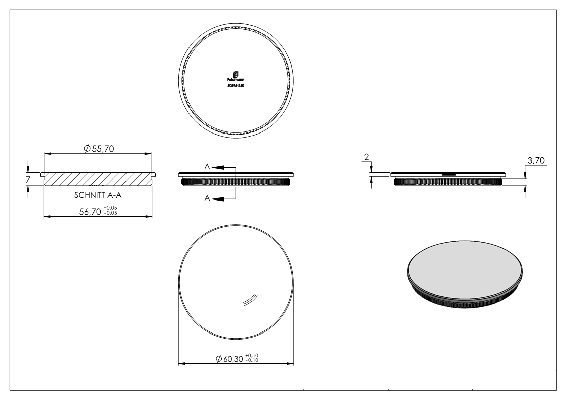 Stopfen, für Rohr 60,3 x 2,0mm, V2A