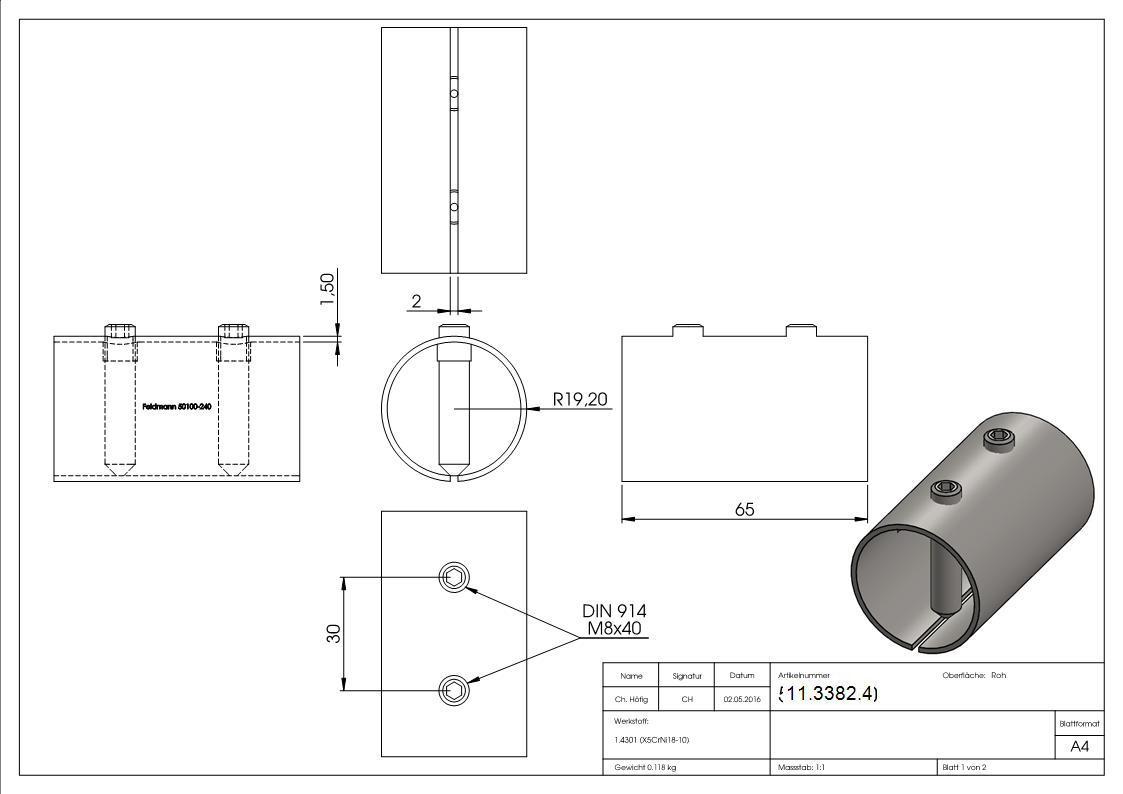 Verbindungshülse für Rundrohr Ø 42,4x2,0 mm V2A