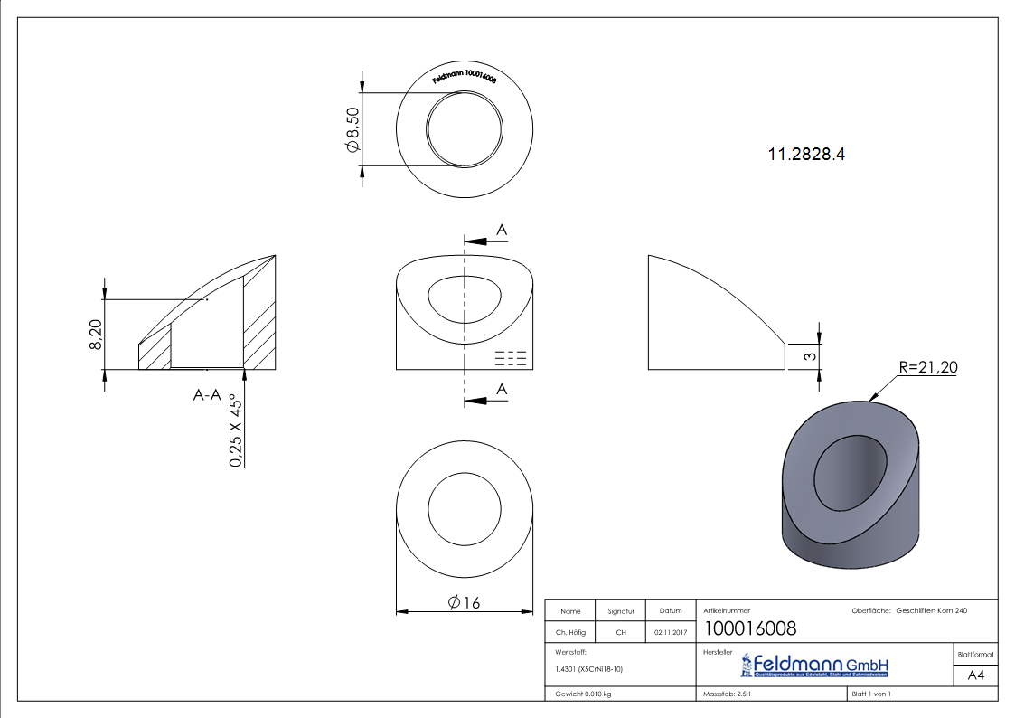 Formanschluss | für Anschluss Ø 42,4 mm | Gewinde M8 | V2A
