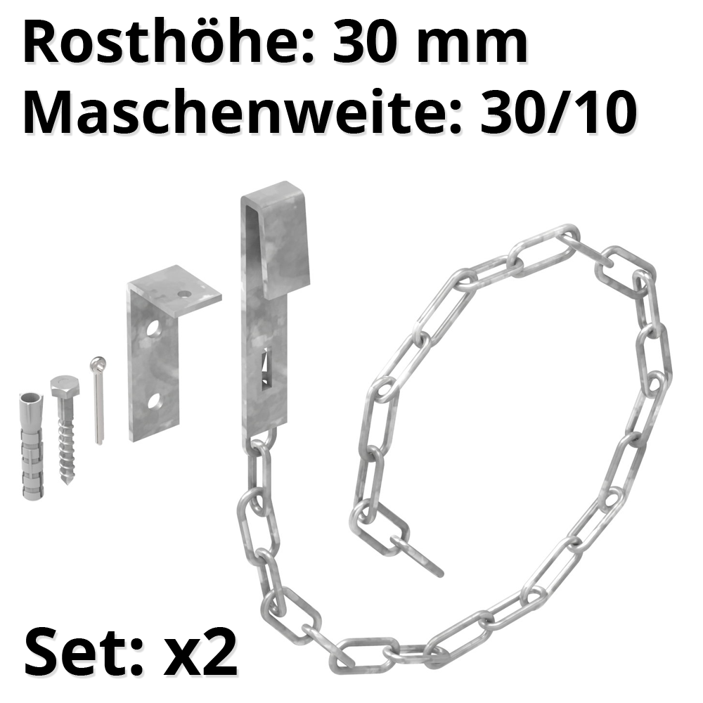 1 Paar Sicherheitsketten für Gitterroste | MW 30/10 mm | aus St37, feuerverzinkt