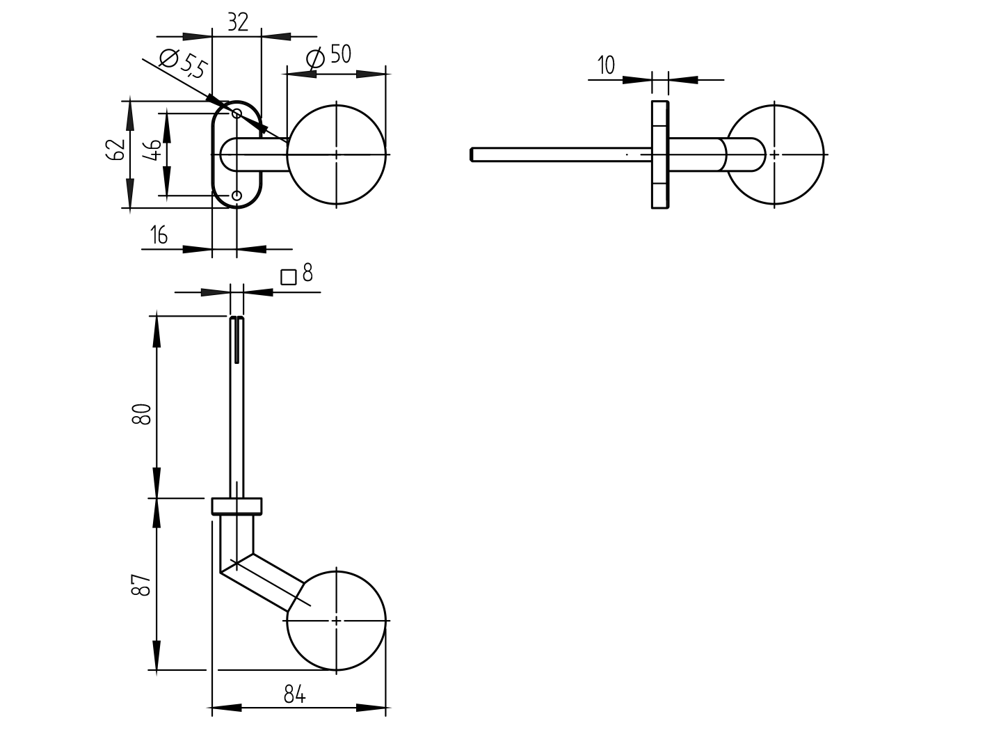 Tuerknauf V2A Ø 50 mm fester Griff- gebuerstet-89-11D804LI-A.4