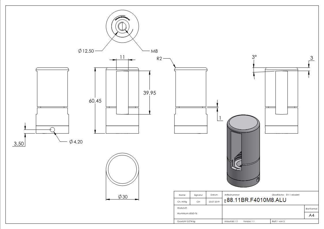 BRENK-fix® Grundhalter für Flachstäbe 40 x 10mm, ALU