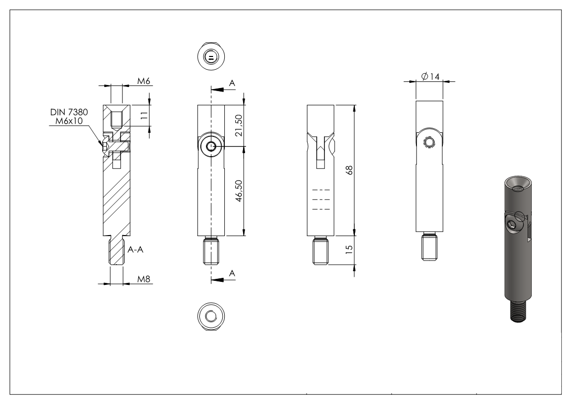 Gelenkstift Ø 14mm, Länge: 68mm, V2A