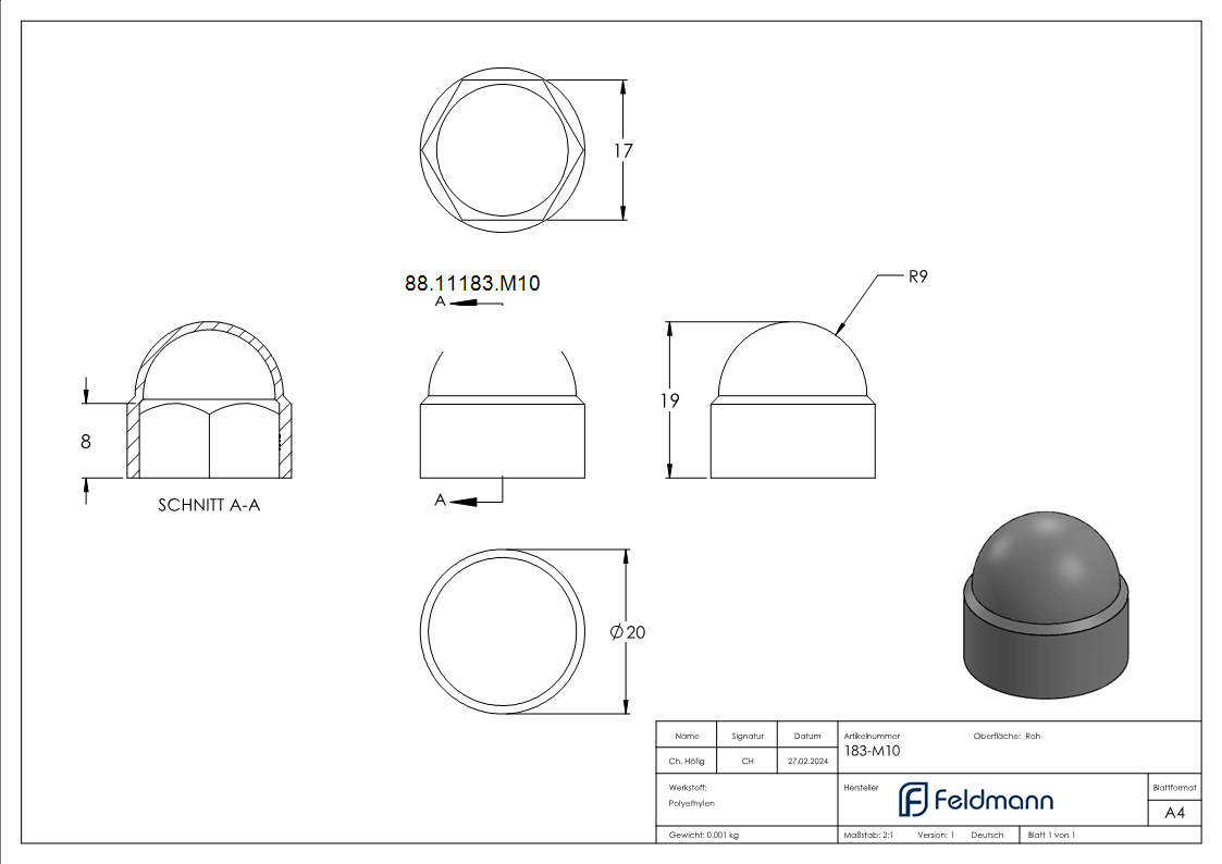 Sechskant-Schutzkappe fuer M10- schwarz-88-11183.M10