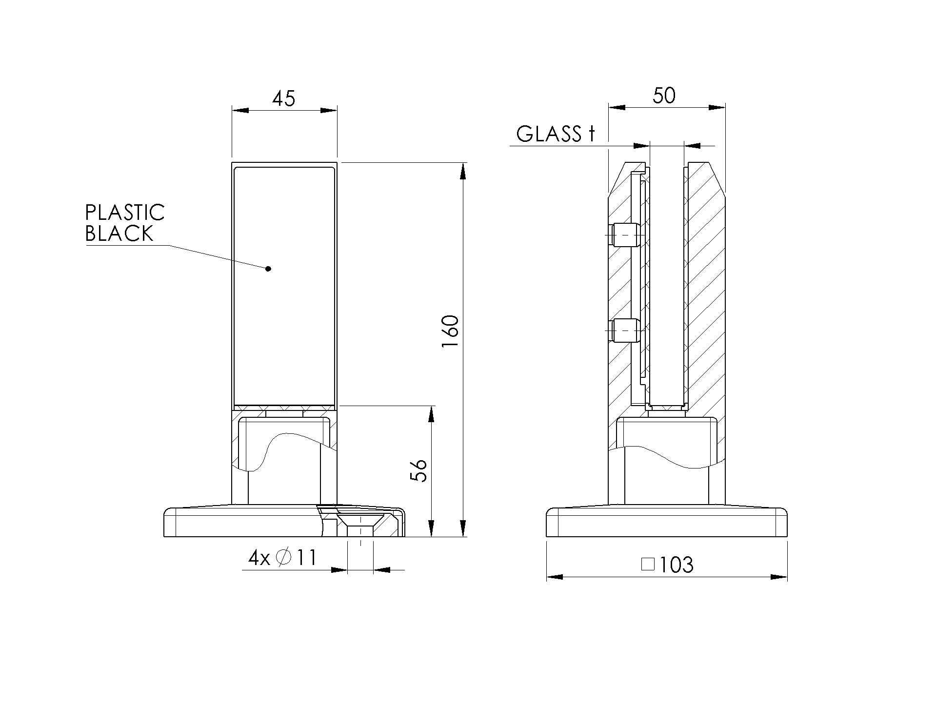 Spigot Glashalter stehend - Edelstahl AISI 316 - Fuer 12-13-5 mm Glas-89-11A146220014-A.4