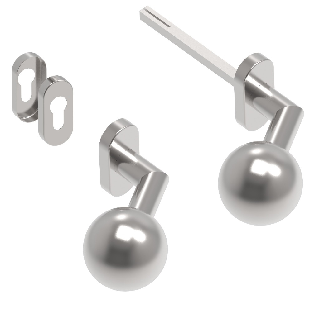 Drueckergarnitur V2A Kugel Ø 50 mm- 8 mm Vierkant- matt gebuerstet- mit Rueckholfeder-89-11D8042LI-A.4