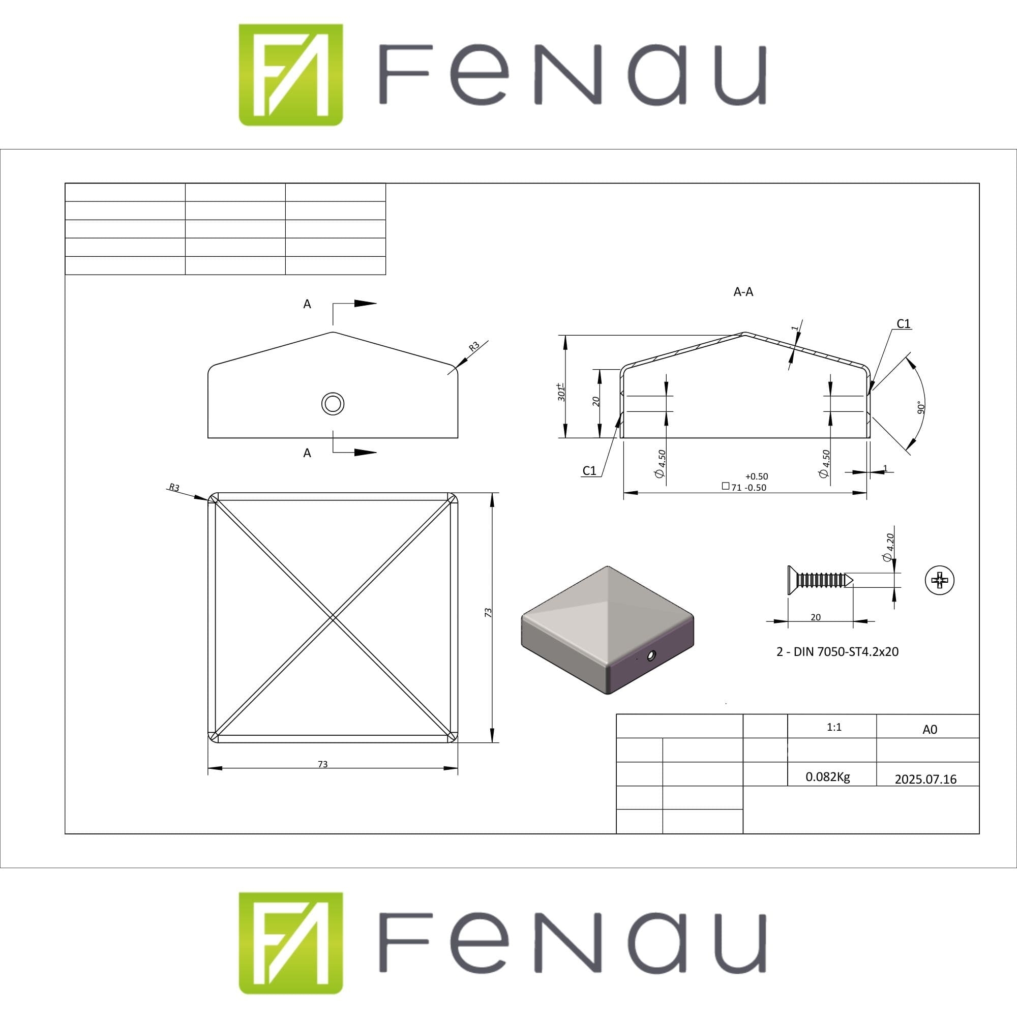 Pfostenkappe 70x70 mm Stahl verzinkt – 10er Set fuer Holzpfosten inkl. Schrauben-60220-70-011