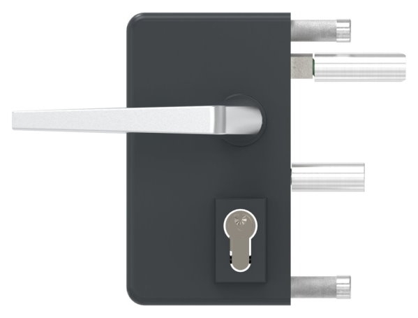 Gittertorschloss GTS 2 fuer Rohrstaerke 40-60mm- montagefertiges Set- anthrazitgrau-88-1156700-ALU.7016