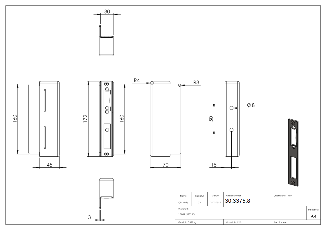 Gegenkasten - Masse- 30x45x172 mm - Stahl -Roh- S235JR-30-3375.8