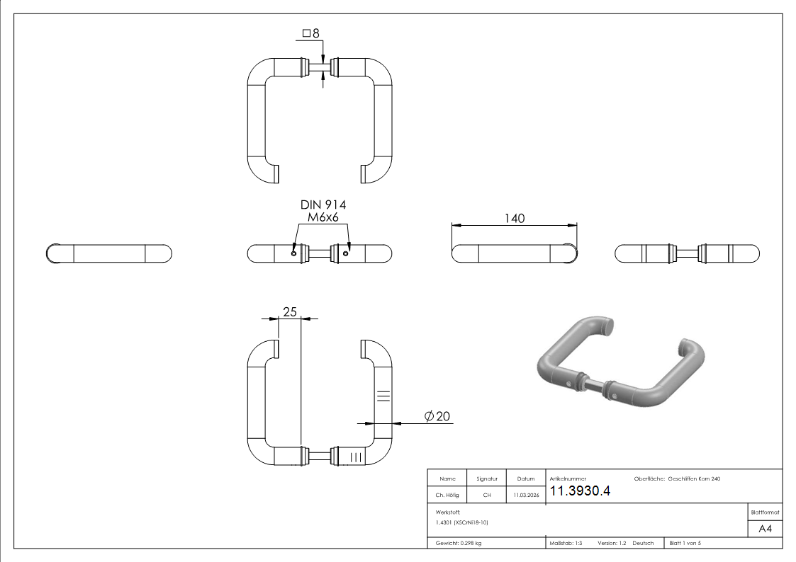 Tuerdrueckerpaar V2A inklusive 8 mm Drueckerstift-11-3930.4