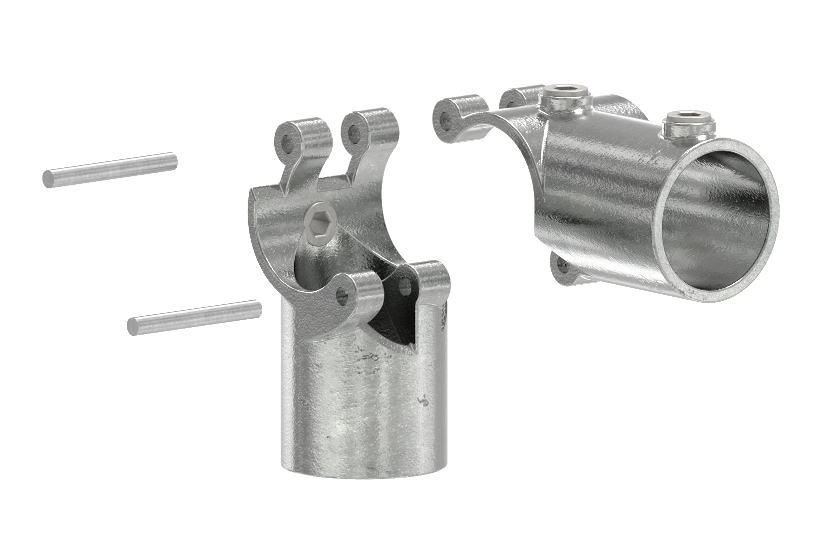 Rohrverbinder | Eckstück aufklappbar | 116D48-V | 48,3 mm | 1 1/2" | Temperguss u. Elektrogalvanisiert