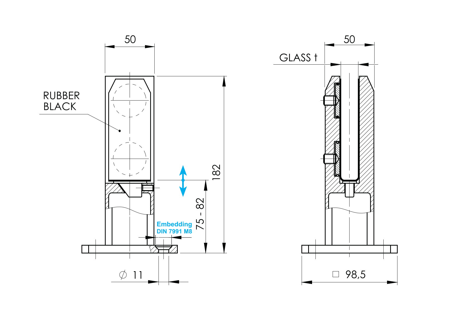Stehender Glaszapfen Edelstahl AISI 304 fuer 12-17-52mm Glas-89-11A6200000C-A.4