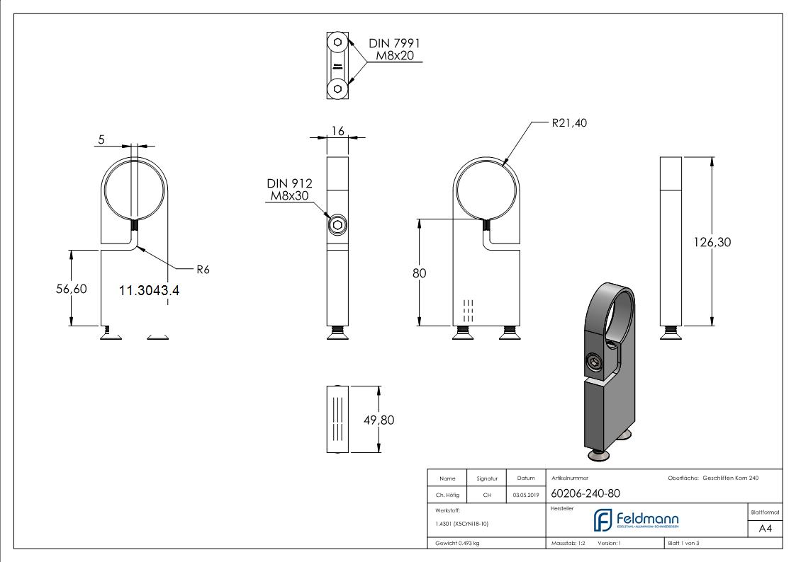 Spannring 80 mm fuer Rundrohr Ø 42-4 mm - V2A-11-3043.4
