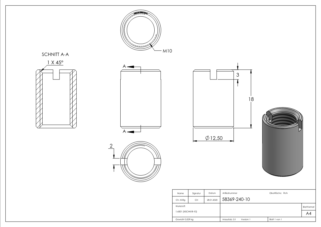 Rampa-Muffe M10 x 18, V2A