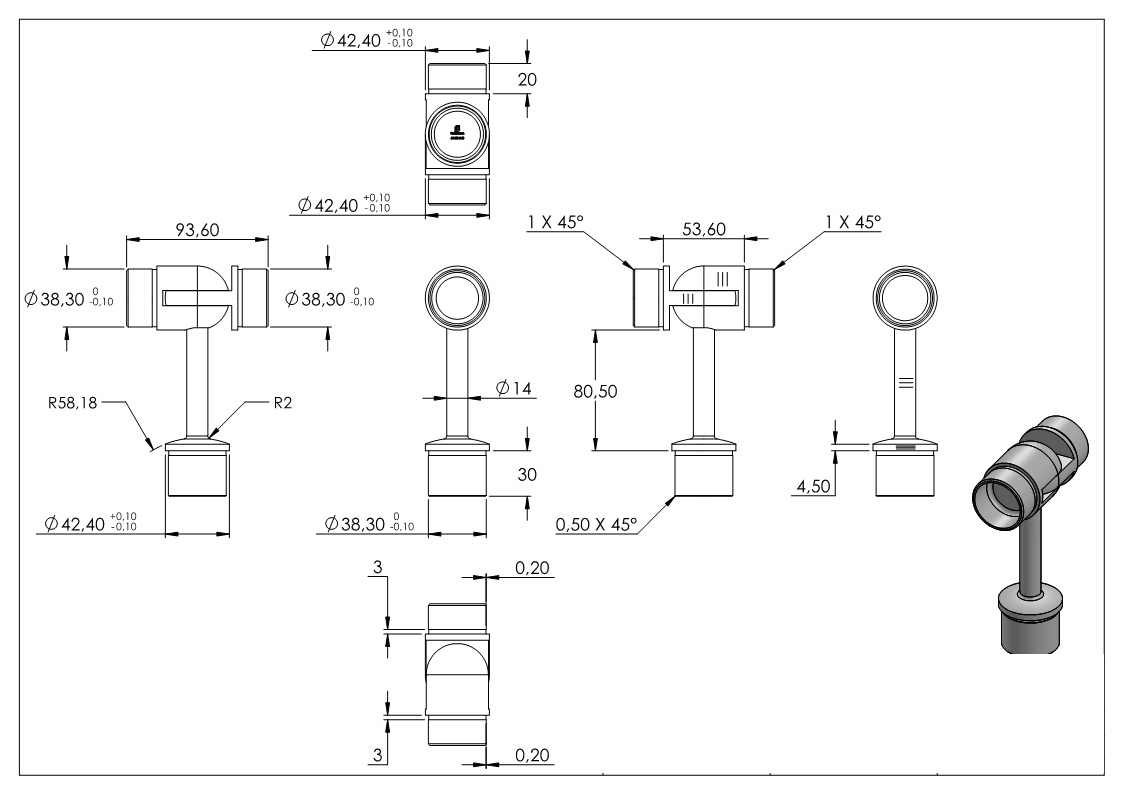 Stopfen für Rohr 42,4 x 2,0mm, oben mit Gelenkstück, V2A