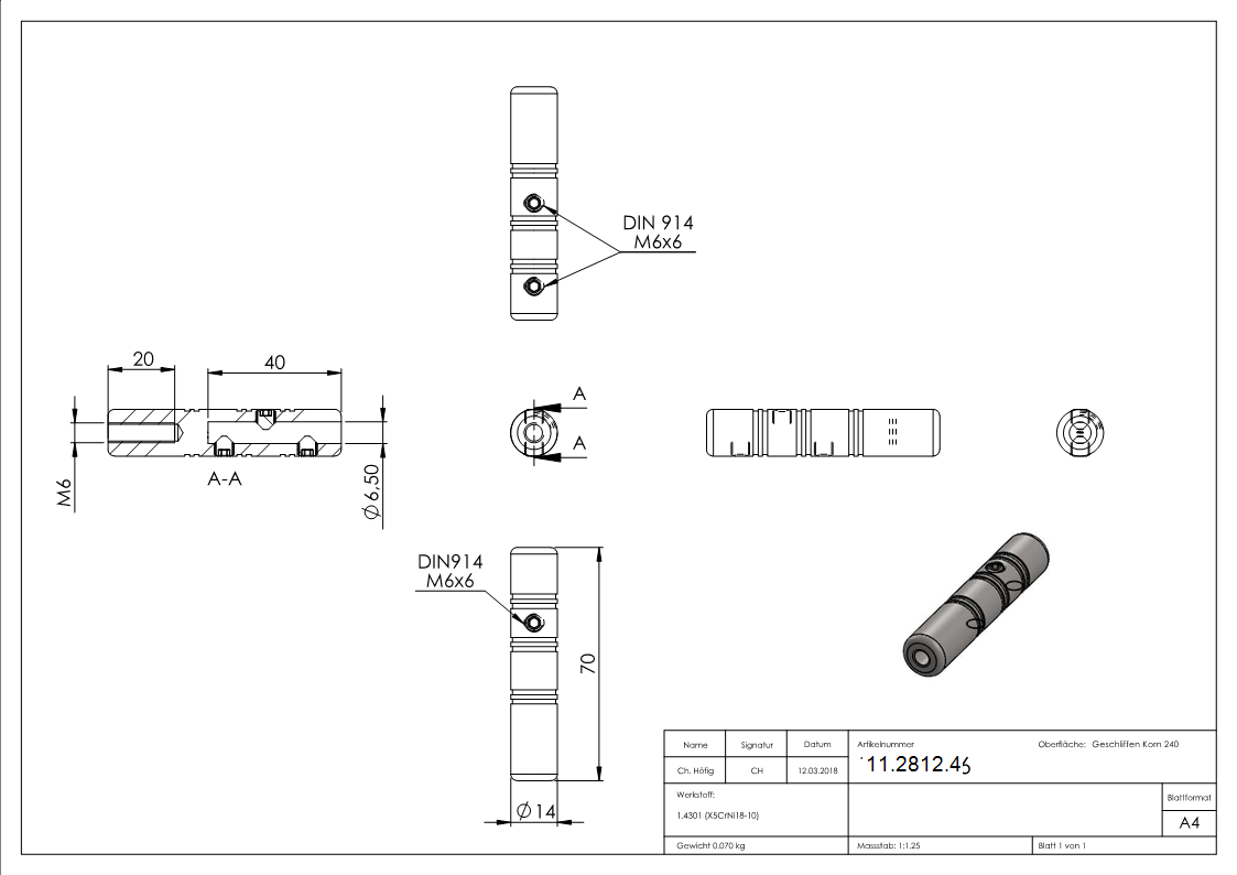 Gewindeterminal zur Selbstmontage - Fuer Seil Ø 6 mm - mit Innengewinde - V2A-11-2812.4