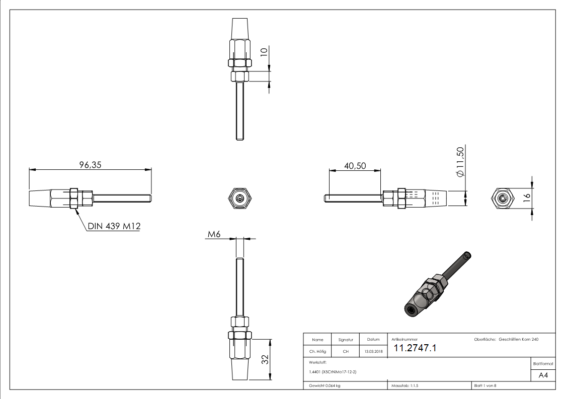 Gewindeterminal zur Selbstmontage | Für Seil Ø 4 mm | V4A