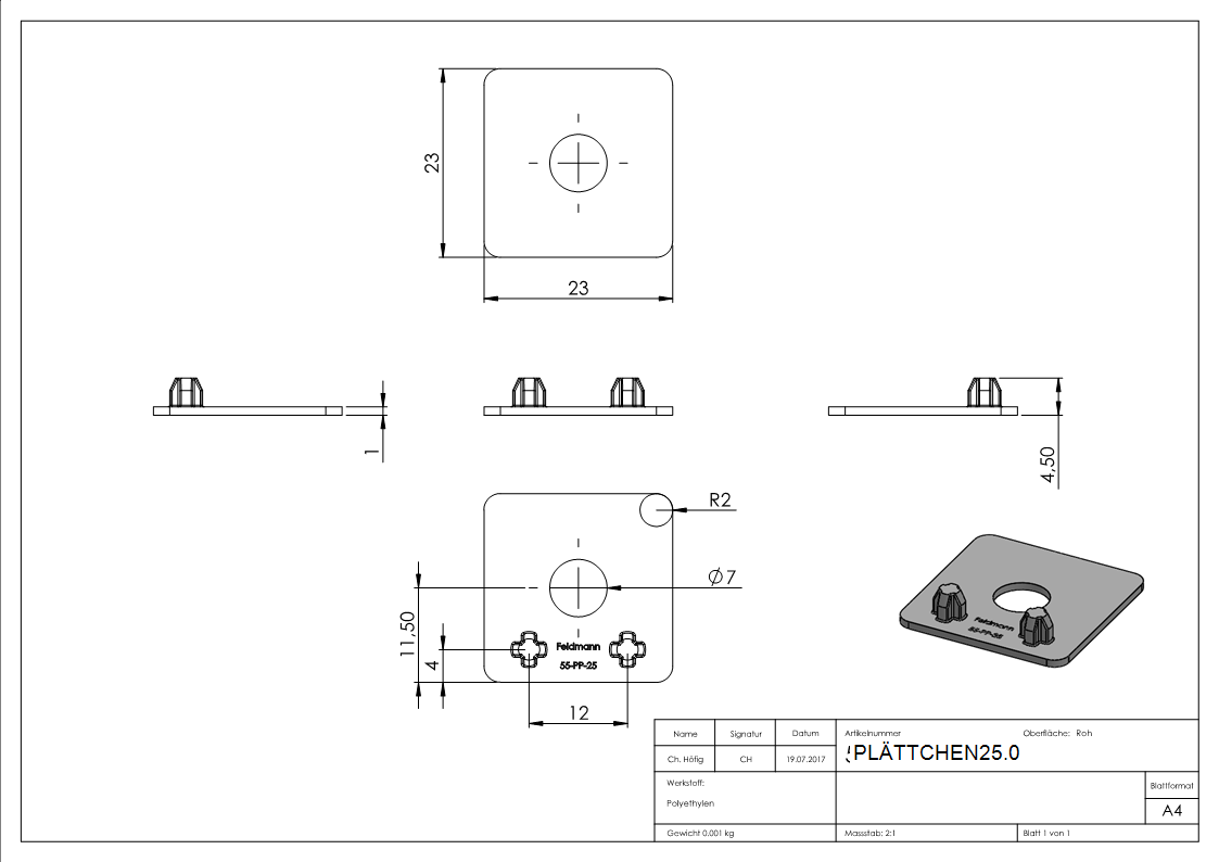 Ersatz-Plastikplaettchen fuer Lochblechhalter D=25mm-PLAeTTCHEN25.0