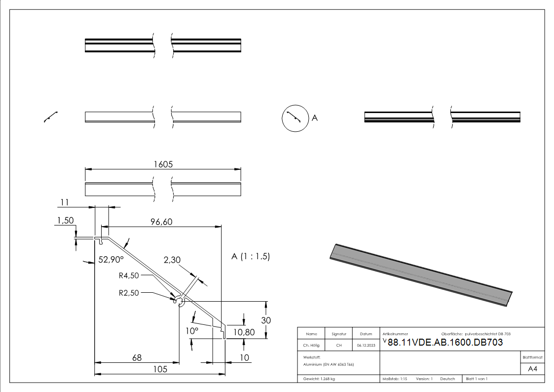 Design-Abdeckung fuer eleganza canopy- L- 1605mm- DB703-88-11VDE-AB-1600.DB703