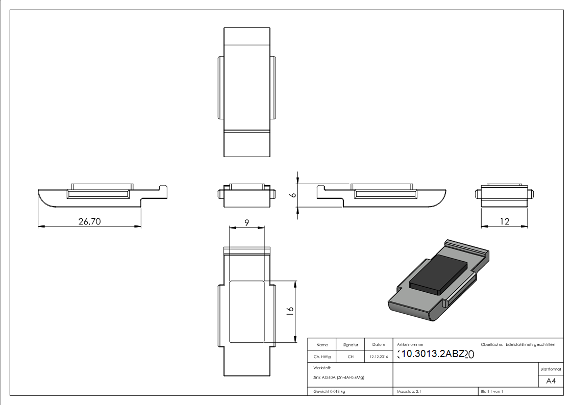 1 Sicherungsboden zu Glasklemme 45x45x26 mm AbZ Edelstahleffekt-10-3013.2ABZ