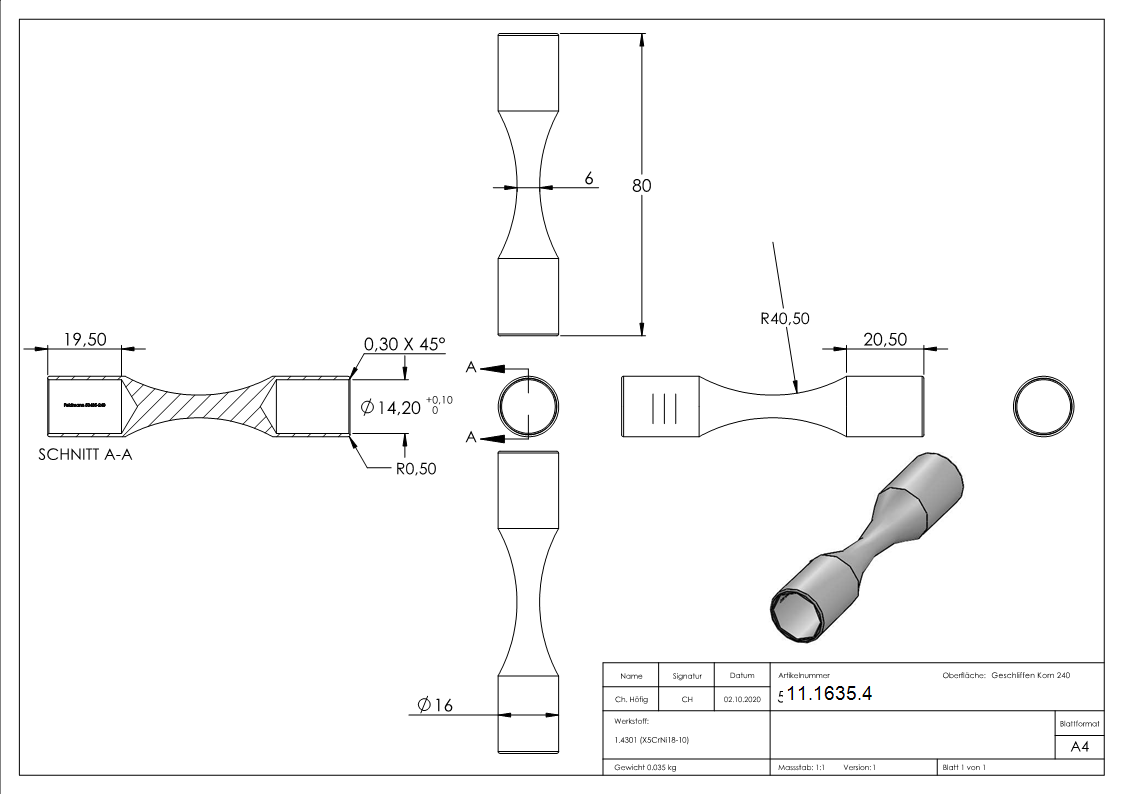 Rundstabverbinder - zum Biegen - fuer Rohr-Ø- 14 mm - V2A-11-1635.4