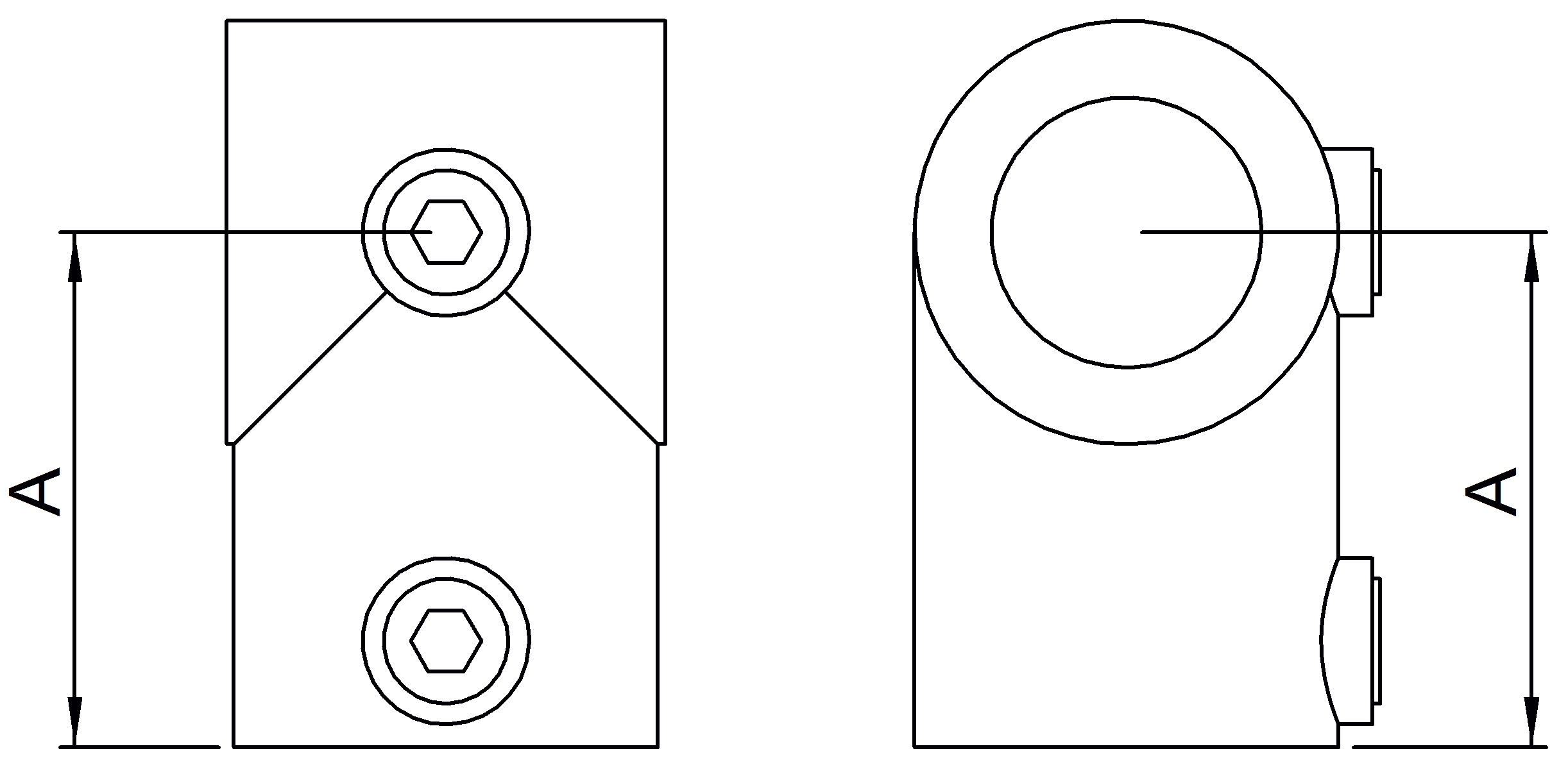 Rohrverbinder | T-Stück kurz | 101E60/D48 | 60,3 mm; 48,3 mm | 2"; 1 1/2" | Temperguss u. Elektrogalvanisiert