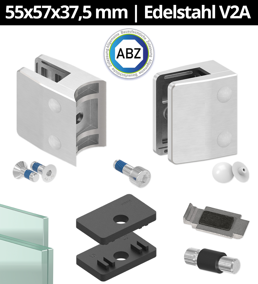 Glasklemme 55x65x37-5 mm AbZ fuer Anschluss  Flach Ø 42-4 mm Ø 48-3 mm 60-3 mm-10.MODELL35