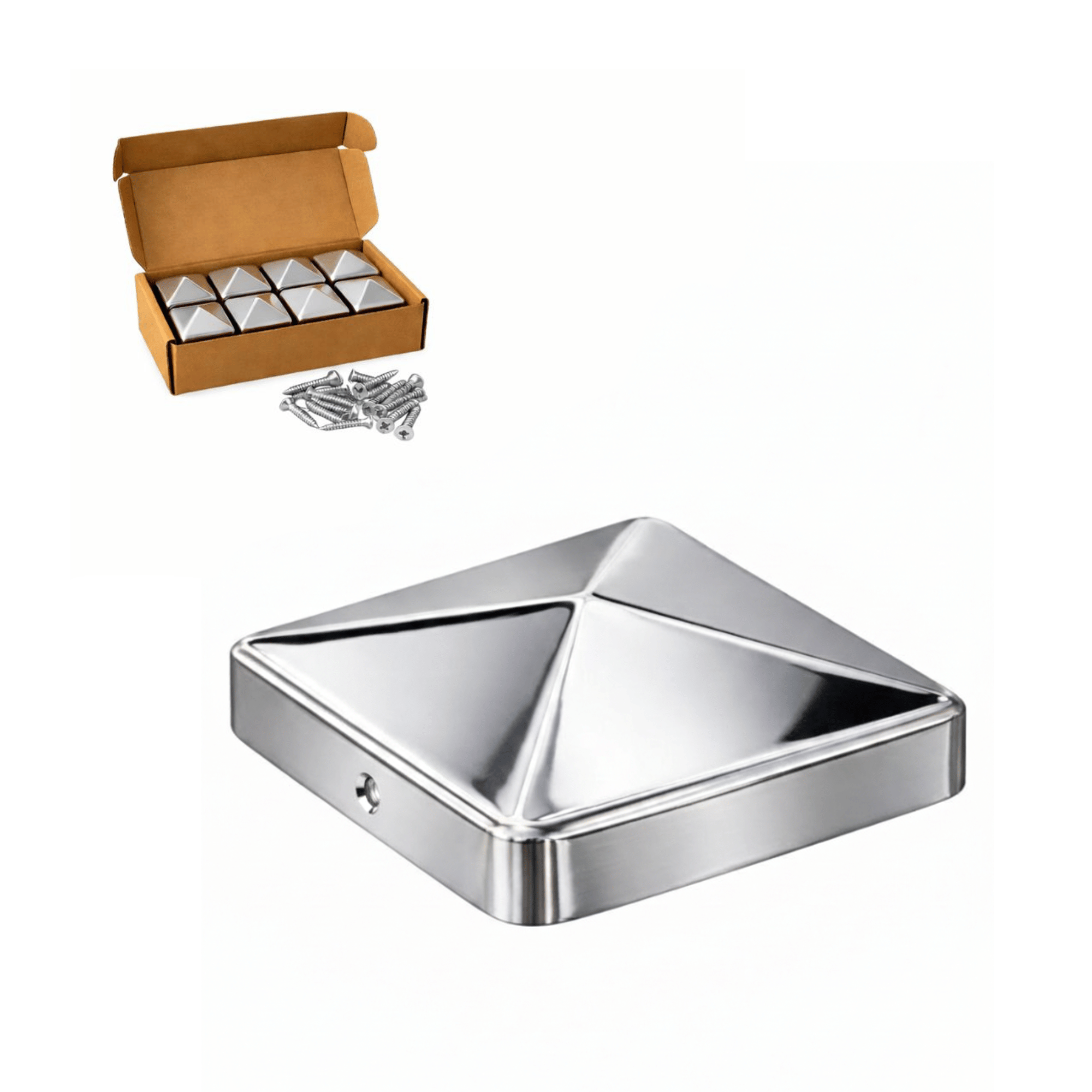 Pfostenkappe 100x100 mm Edelstahl V2A glaenzend poliert – 10er Set inkl. Schrauben-60220-100-012