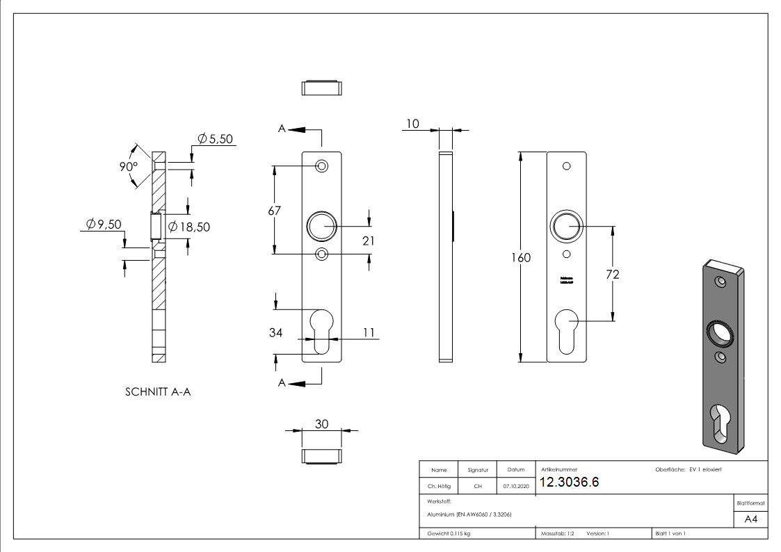 Alu-Kurzschild - Masse- 30x160x10 mm - Form- vierkant - Aluminium EV1-12-3036.6
