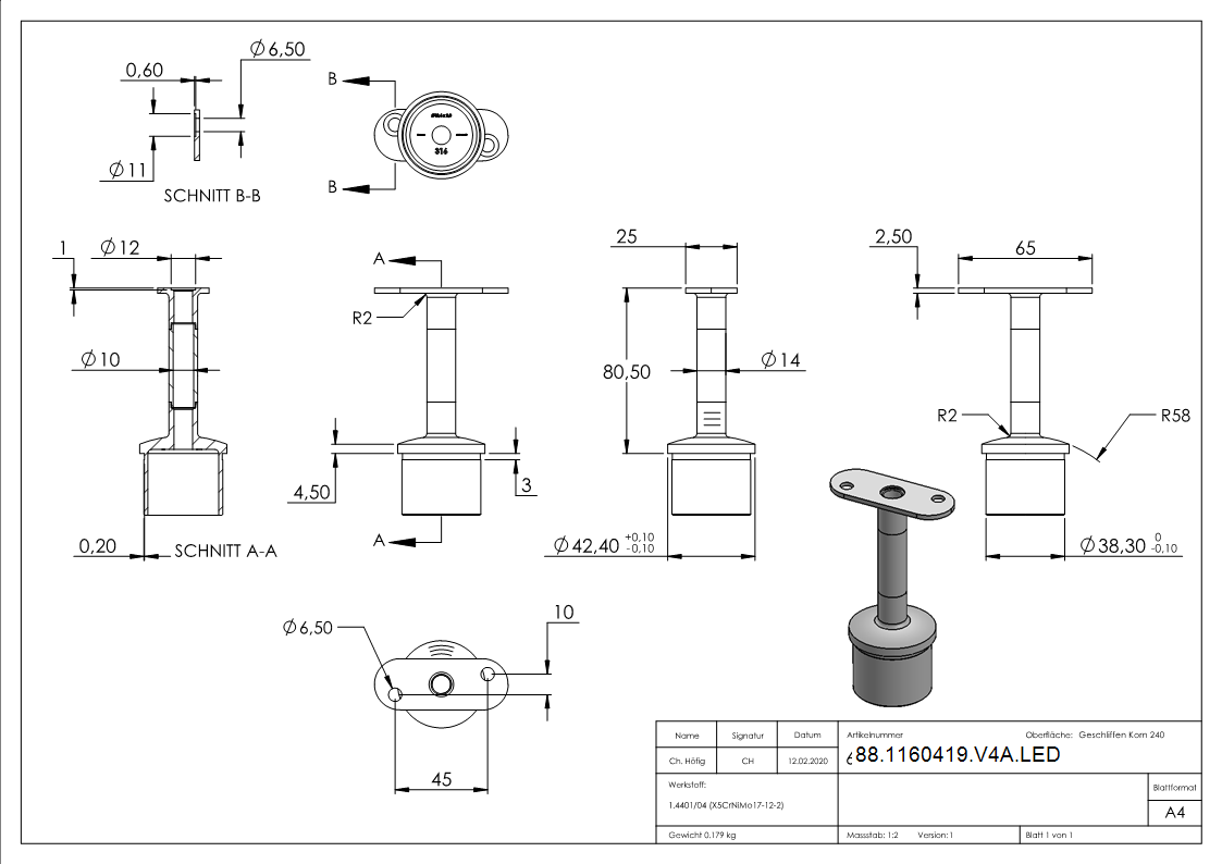 Stopfen mit Stift fuer LED Handlauf- Sicherer Halt-88-1160419-V4A.LED