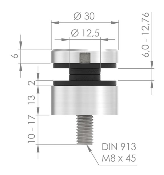 Glas-Punkthalter Ø 30 mm Zinkdruckguss (flach)