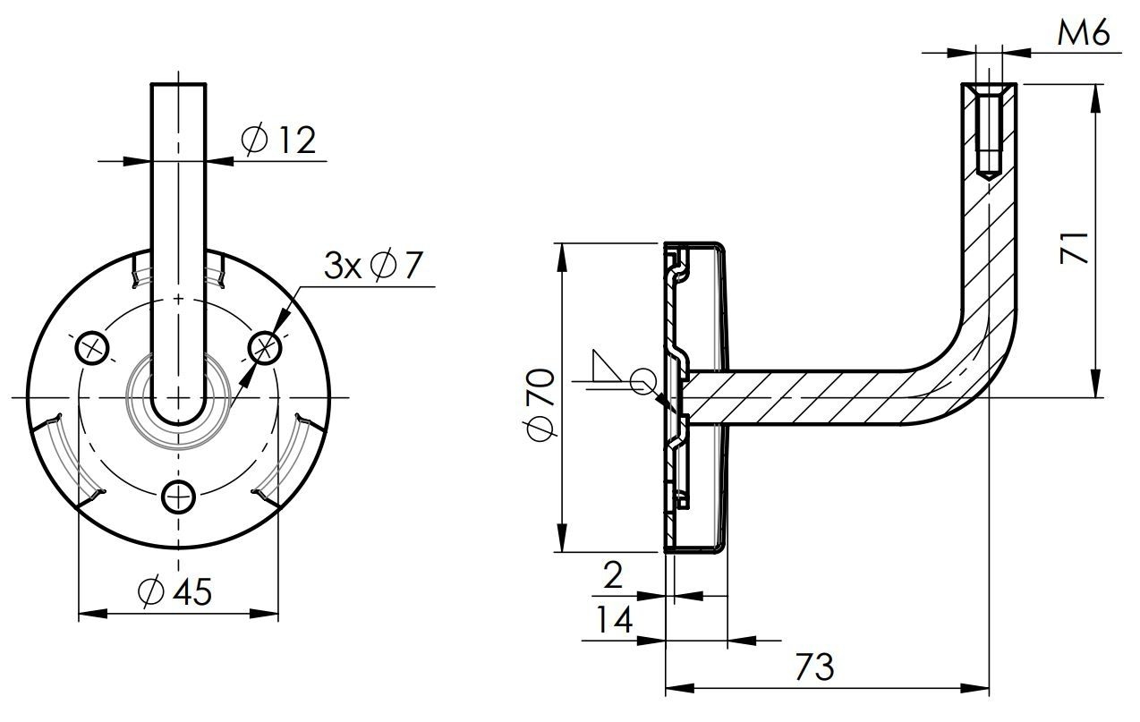 Handlaufhalter V2A geschliffen M6 Gewinde Wandmontage ohne Ablage mit Rosette-11-2080-A.4