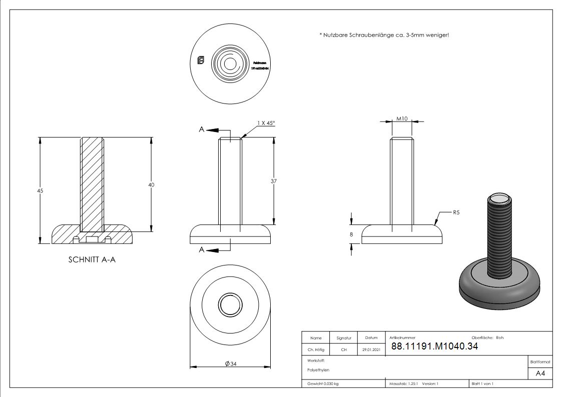 Bodenausgleichsschraube M10 x 40-88-11191-M1040.34