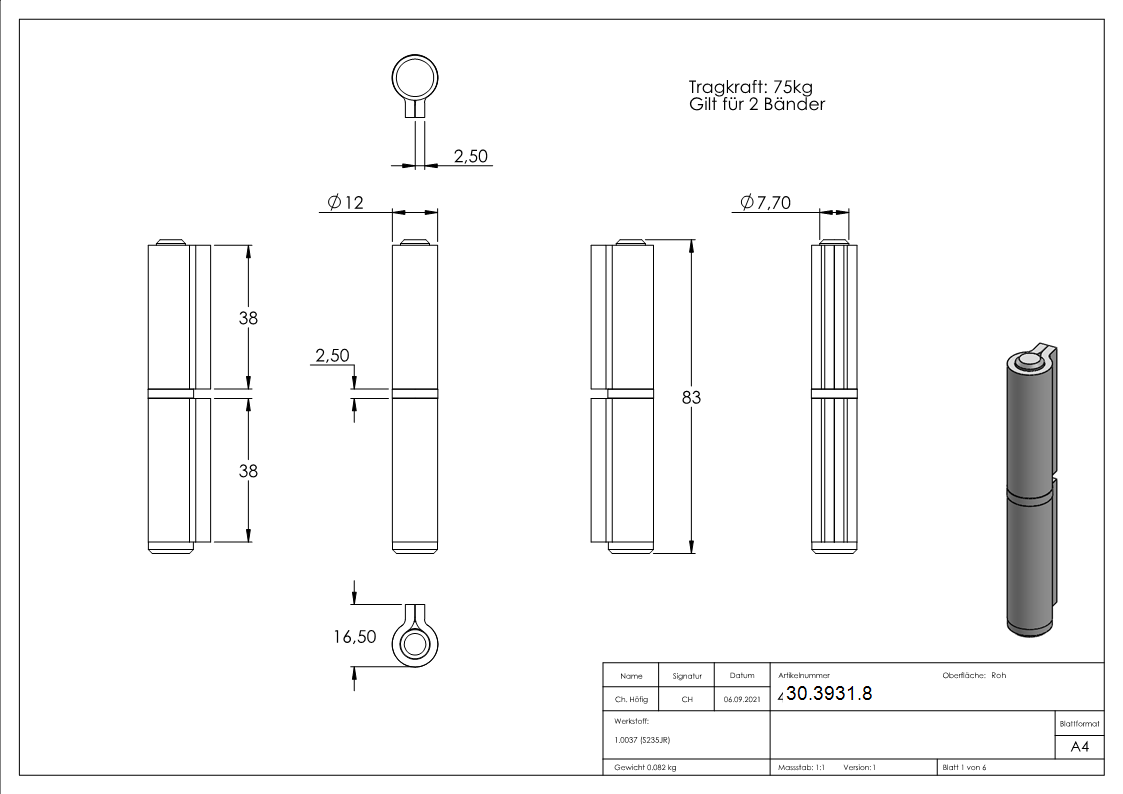 Anschweissband 2-teilig Stahl roh Tragkraft 200 kg pro Paar-30-3931.8