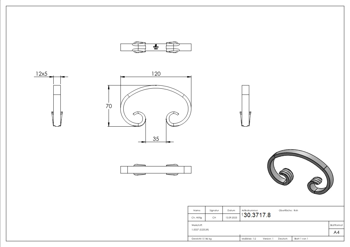 C-Schnecke Stahl 12 x 5 mm- 70 x 120 mm glatt-30-3717.8