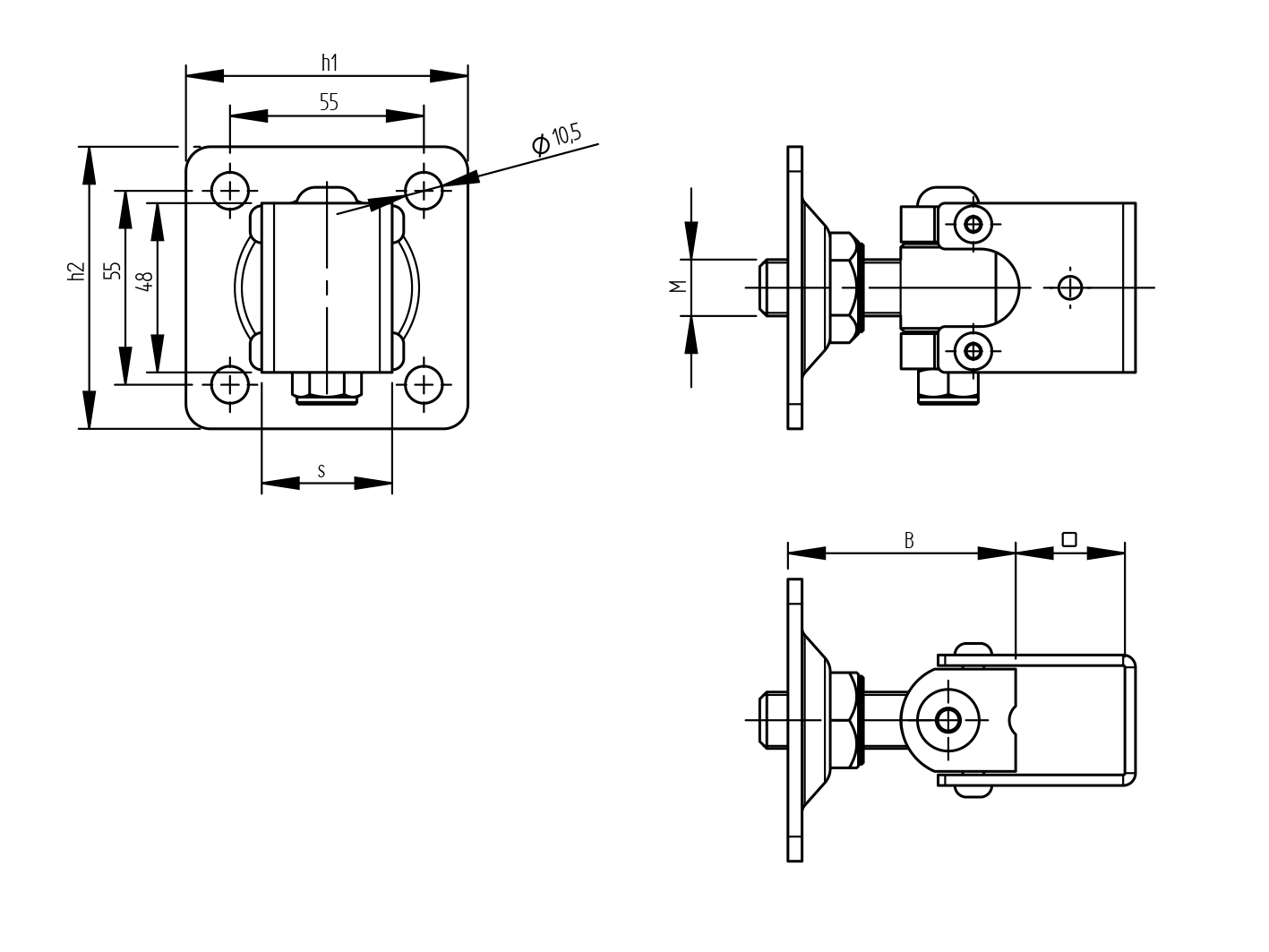 Verstellbares Torband Stahl verzinkt M20 fuer 40x40 mm Platte 100x100 mm-89-11D453M2040X40-A.4