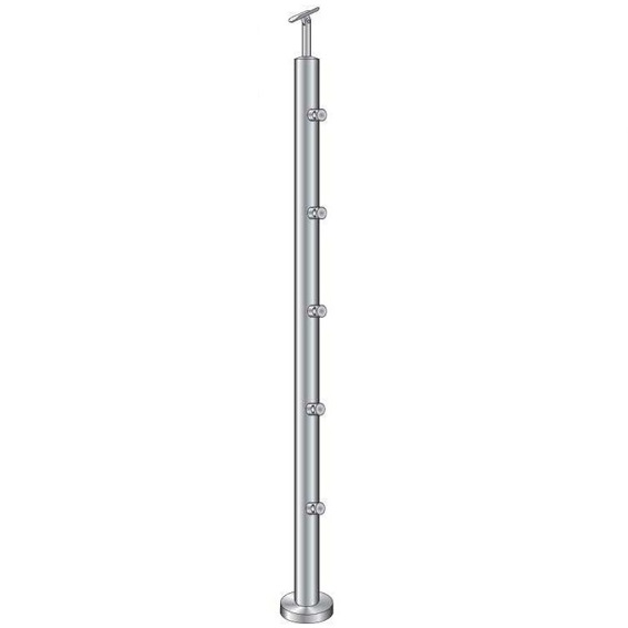 Gelaenderpfosten Edelstahl AISI 304 1000 mm Rohr D42-4 mm obere Verankerung 5 Fuellstabhalter D12 mm-14-0068RR-A.4