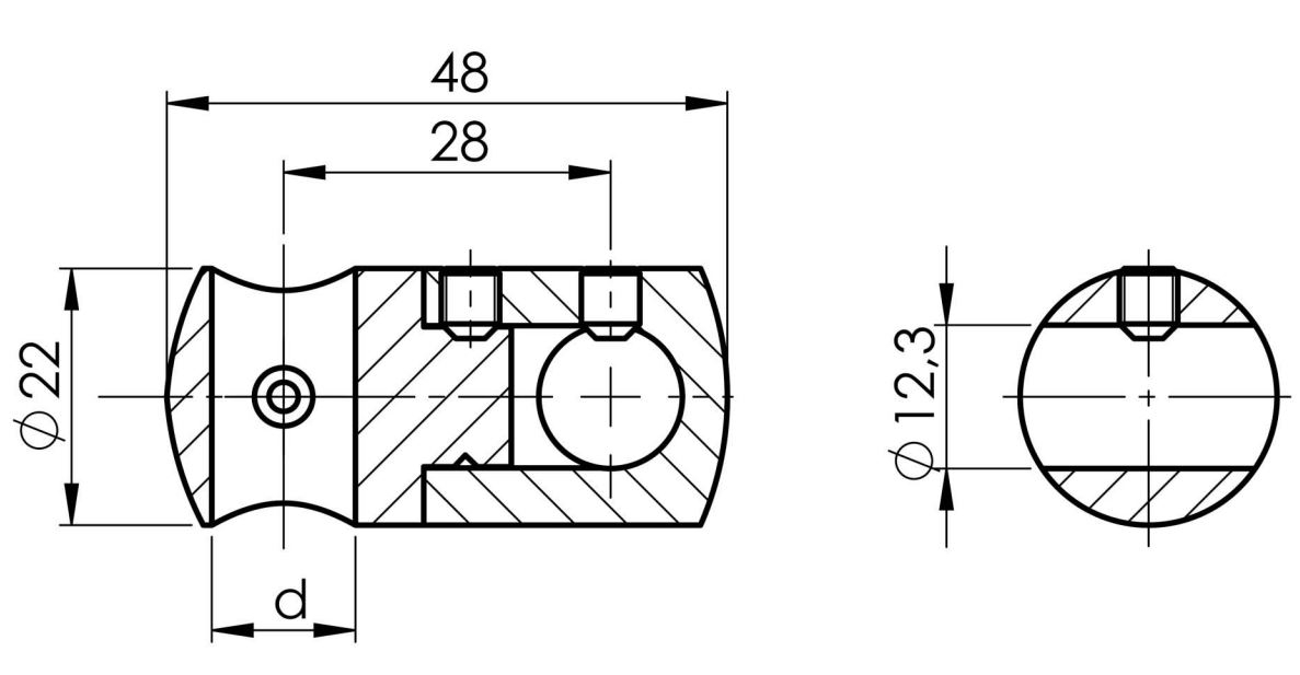 Doppelquerstabhalter Ø 22 mm | mit Bohrung: 12,2 & 12,2 mm | V2A