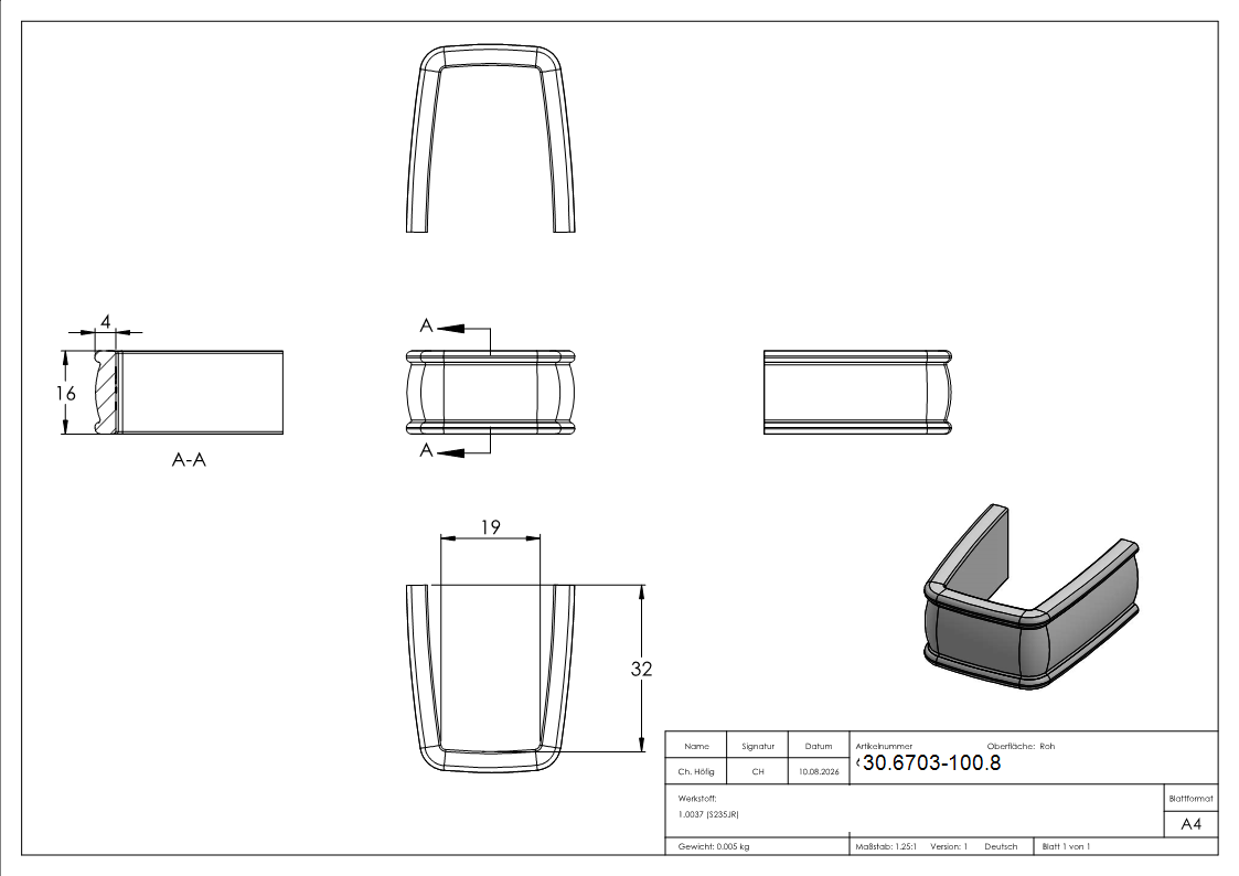 Bund - 100 Stueck - Material- 16x4 mm - Innenmass- 19x32 mm - Stahl -Roh- S235JR-30-6703-100.8