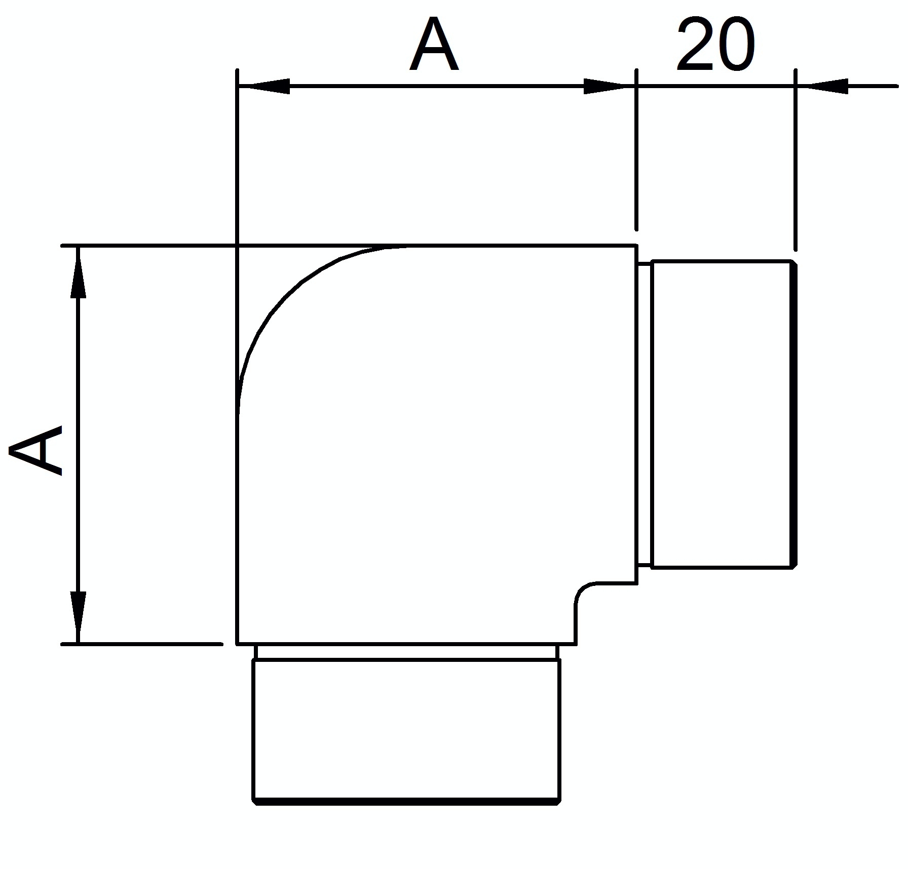 Eckbogen 90° eng, für Rundrohr Ø 21,3x2,0 mm V4A