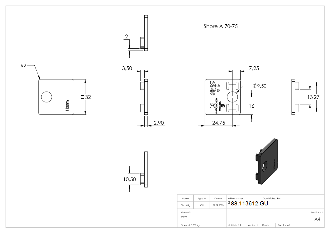 1 Paar Gummi fuer Mod- 36- fuer ESG-Glas 12mm-88-113612.GU