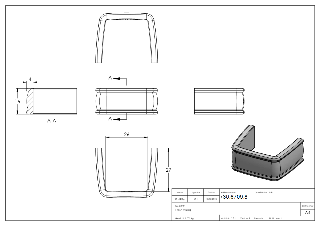 Bund - 1 Stueck - Material- 16x4 mm - Innenmass- 26x27 mm - Stahl -Roh- S235JR-30-6709.8