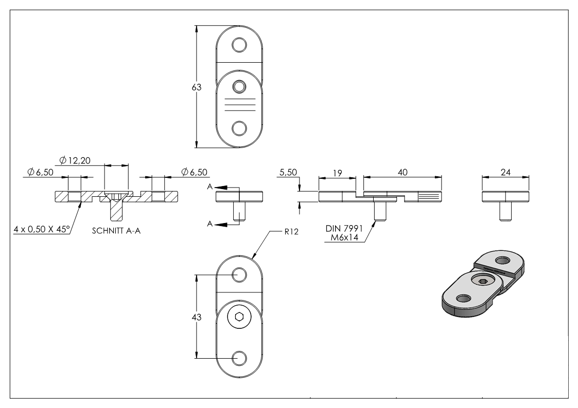 Halteplatte verstellbar, flach, V4A