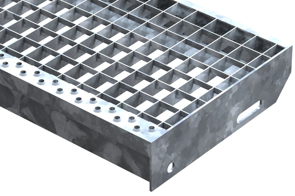 Gitterroststufe Treppenstufe | Maße: 1000x270 mm 30/30 mm | S235JR (St37-2), im Vollbad feuerverzinkt