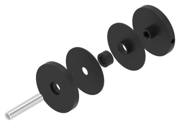 Glaspunkthalter Edelstahl V2A Ø 62 mm M10 fuer Glas 6-0-21-52 mm RAL 9005 schwarz matt-88-1160240-240.9005